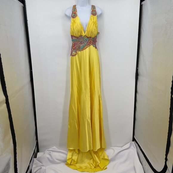 Karishma Yellow Designer Beaded Embellished Evening  Maxi Gown 10— NWT - Picture 1 of 12